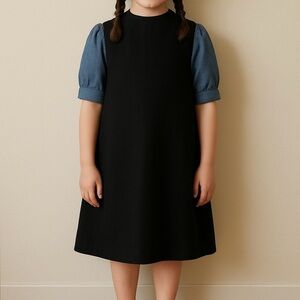 Amish Dress, Little Girls, Dark Blue with black apron, handmade